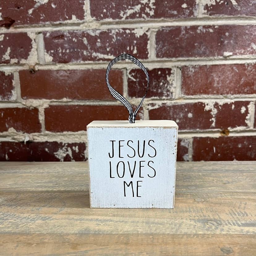 'JESUS LOVES ME' WOOD BLOCK SIGN