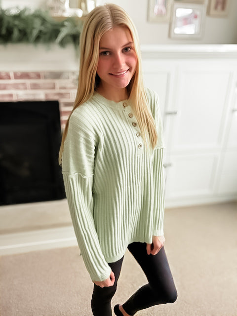 ALL THE BETTER MINT RIBBED LIGHTWEIGHT LONG SLEEVE TOP