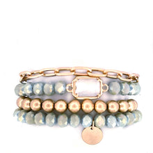 Load image into Gallery viewer, GOLD BEADED STRETCH BRACELET WITH CHAIN LINK
