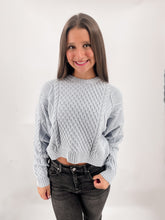 Load image into Gallery viewer, JUST SWEET BLUE CABLE KNIT SWEATER
