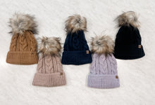 Load image into Gallery viewer, KIDS CABLE KNIT WINTER HAT WITH POM-POM
