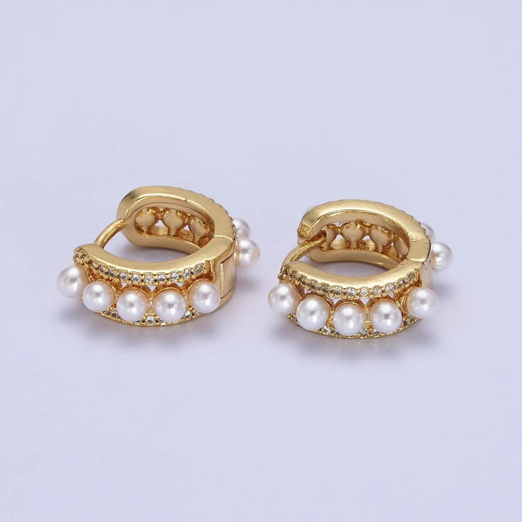 PEARL HOOP HUGGIE EARRING [GOLD]