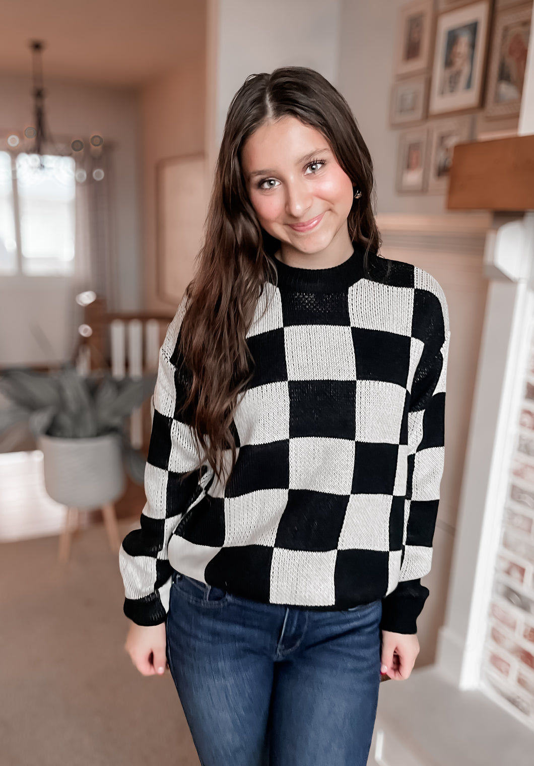 LET ME ADORE YOU CHECKERED SWEATER TOP