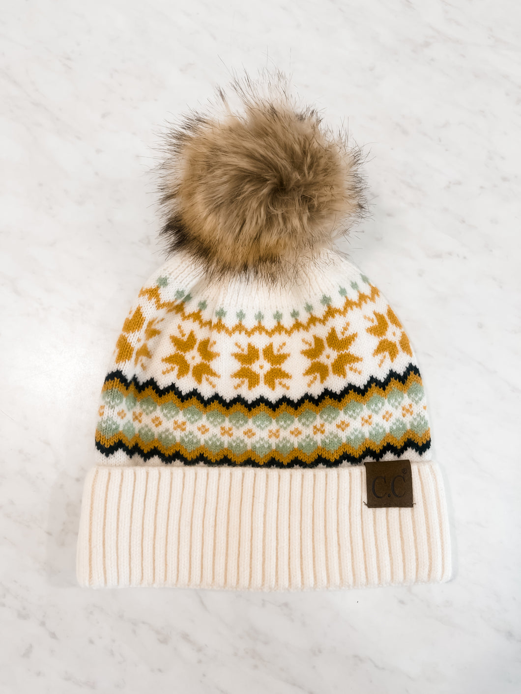 CC FAIR ISLE WINTER HAT WITH POM-POM