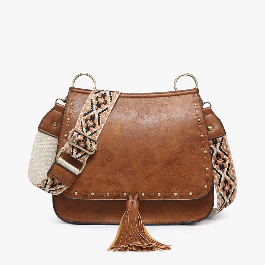 BAILEY CROSSBODY WITH PRINT CONTRAST STRAP [BROWN/TAN]