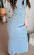 Load image into Gallery viewer, HOOKED ON YOU SLATE BLUE FITTED MIDI DRESS
