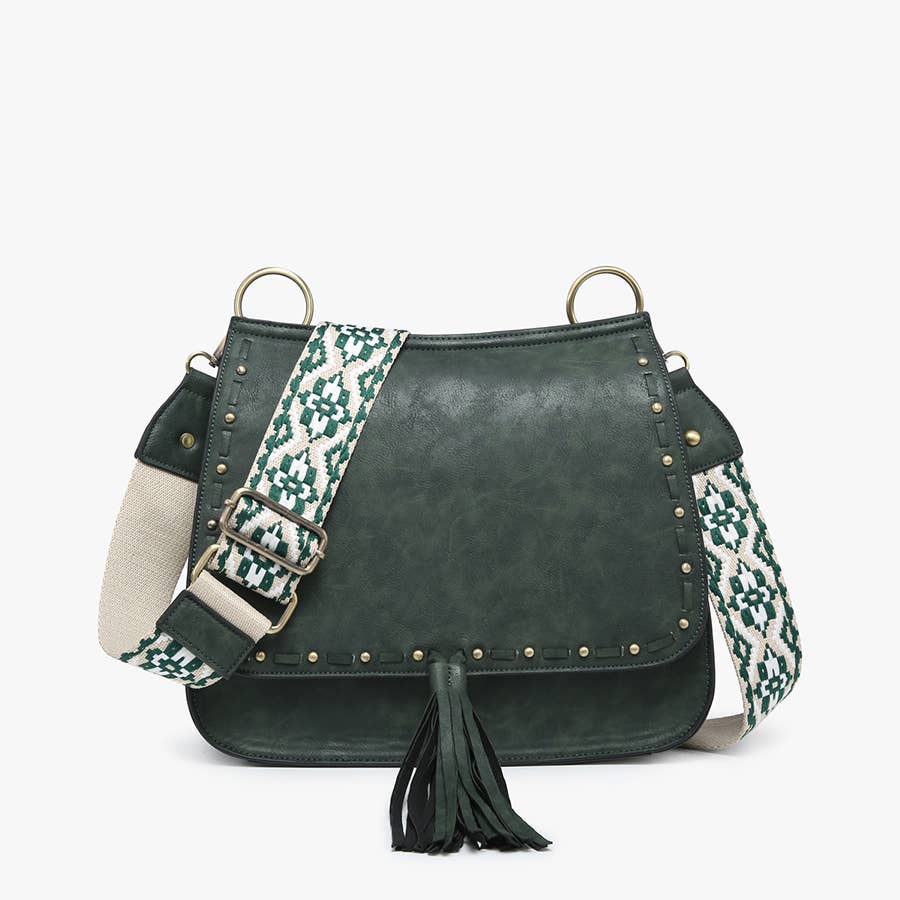 BAILEY CROSSBODY WITH PRINT CONTRAST STRAP [HUNTER GREEN]