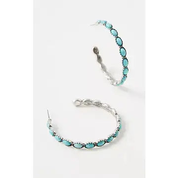 TURQUOISE SILVER HOOP EARRINGS