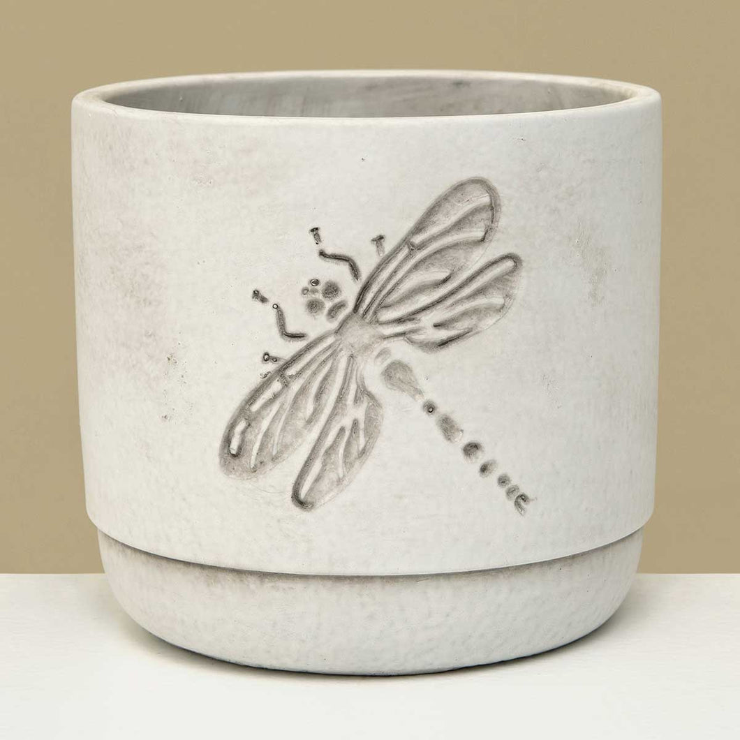 DRAGONFLY IMPRITTED CEMENT POT