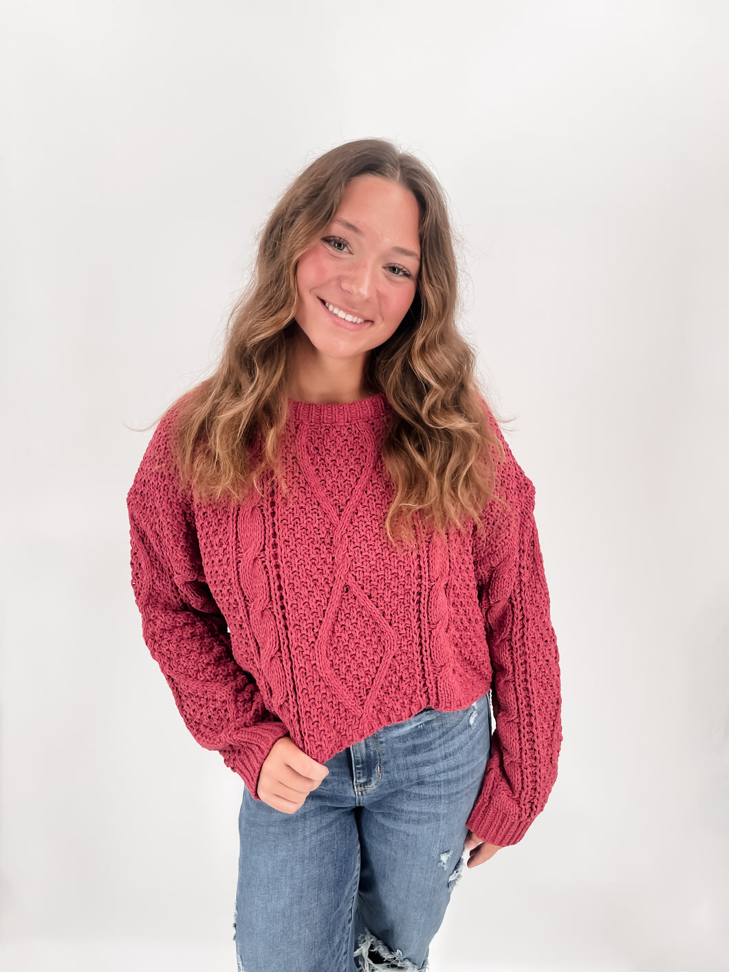 BERRY CABLE KNIT SWEATER