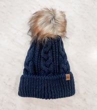 Load image into Gallery viewer, KIDS CABLE KNIT WINTER HAT WITH POM-POM
