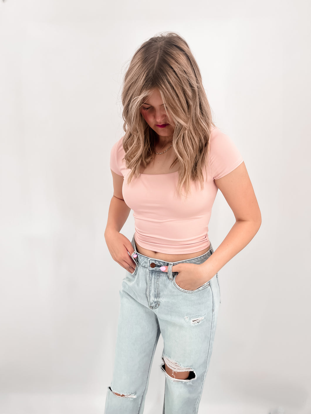 IT GIRL SQAURE NECK TOP [PINK]