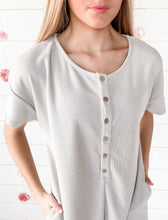 Load image into Gallery viewer, UNWINDING LIGHT GREY BUTTON UP KNIT ROMPER
