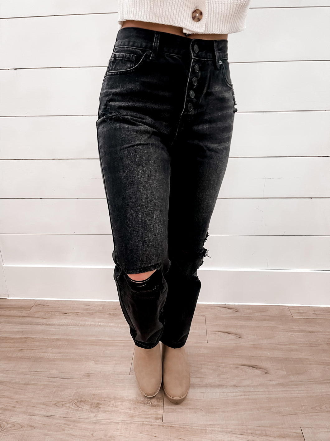 JUST WHAT I NEED DEEP CHARCOAL HIGH RISE STRAIGHT LEG JEANS