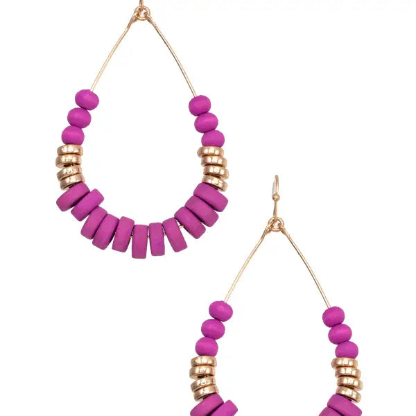 TEARDROP WOOD BEAD EARRINGS [FUCHSIA]