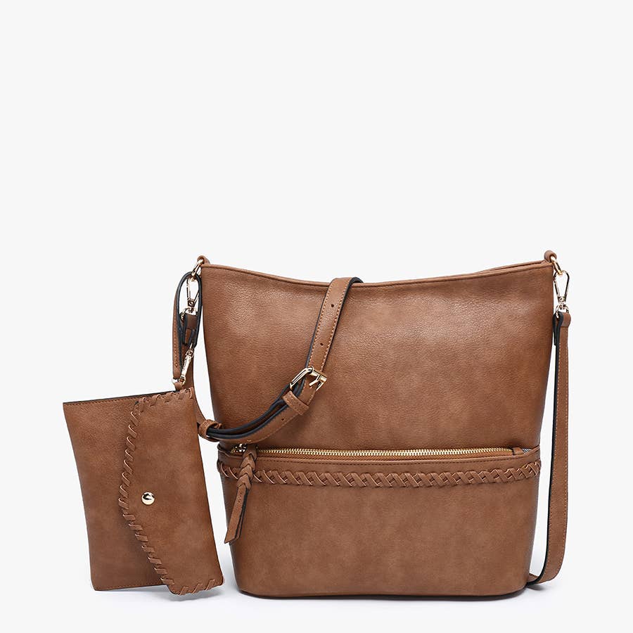 CYNTHIA DISTRESSED WHIPSTITCH HOBO W/WRISTLET [BROWN]