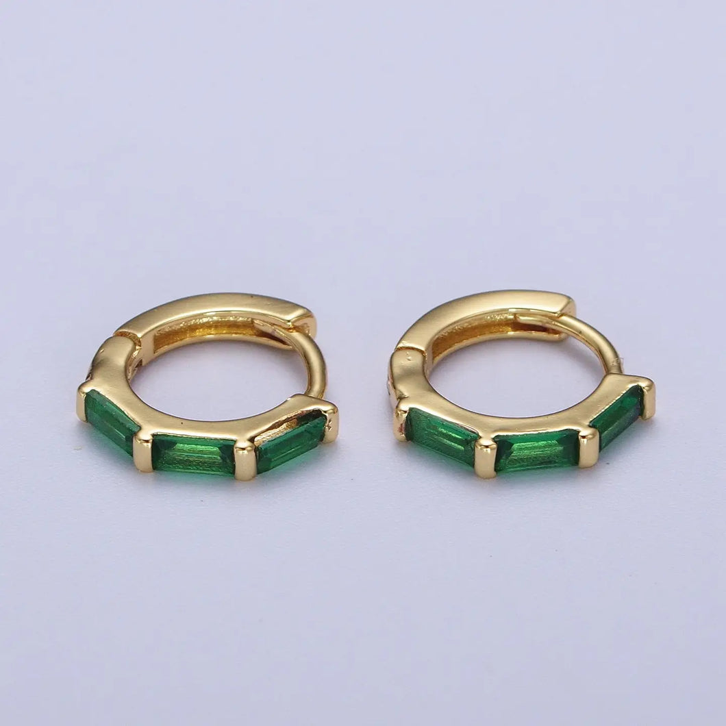 GREEN & GOLD HUGGIE HOOP EARRINGS