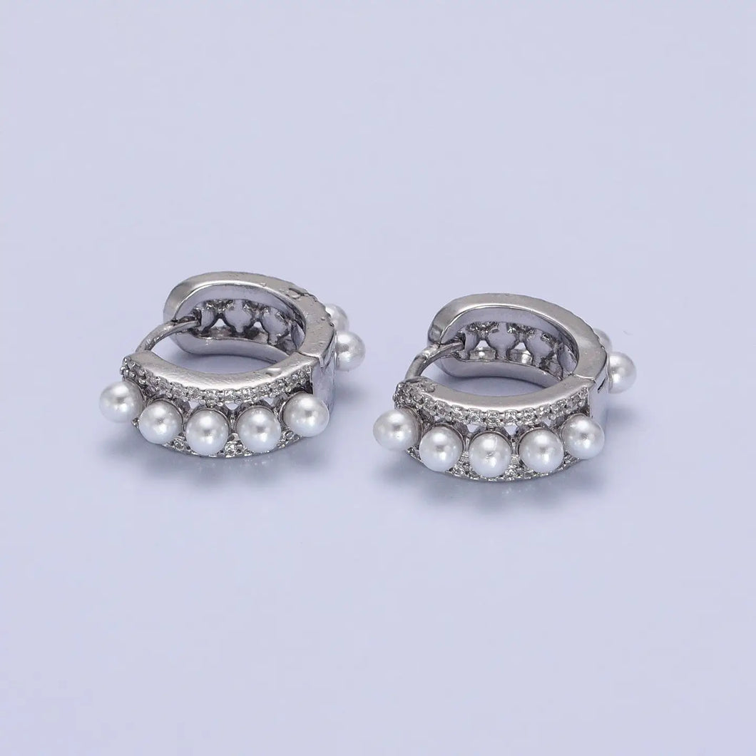 PEARL HOOP HUGGIE EARRING [SILVER]