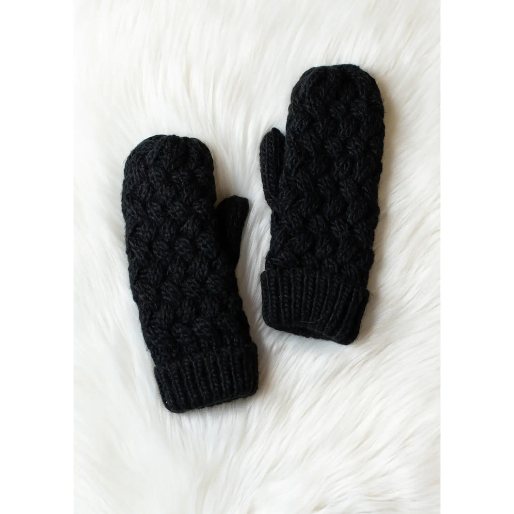 CHANGING SEASONS CABLE KNIT MITTENS [BLACK]