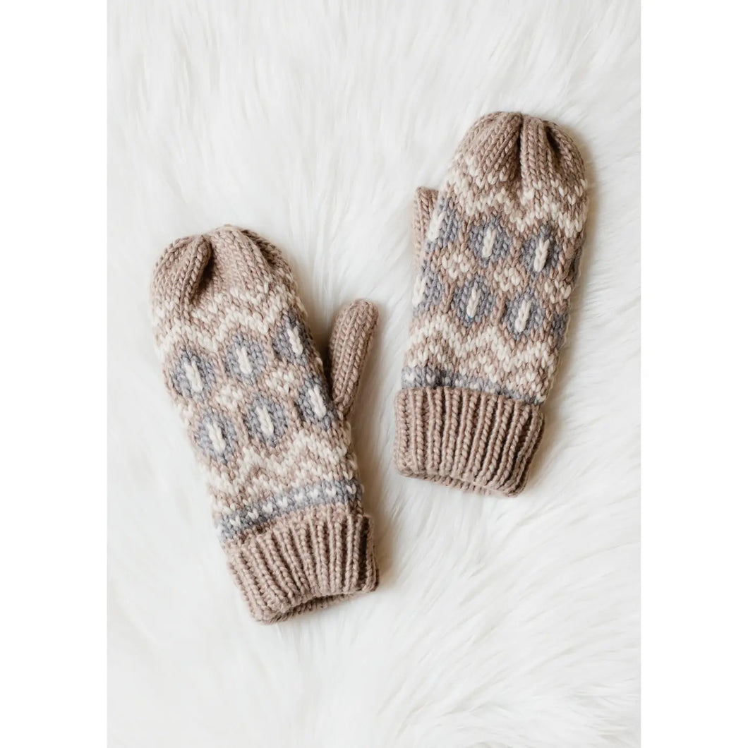 ALL THE LOOKS PATTERNED MITTENS [TAUPE/BEIGE/GREY]