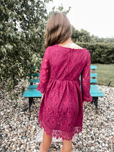 Load image into Gallery viewer, SECRETLY TROUBLE PLUM LACE DRESS [GIRLS]
