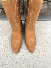 Load image into Gallery viewer, LETS GO GIRLS TAN CALF LENGTH POINTED COWBOY BOOTS

