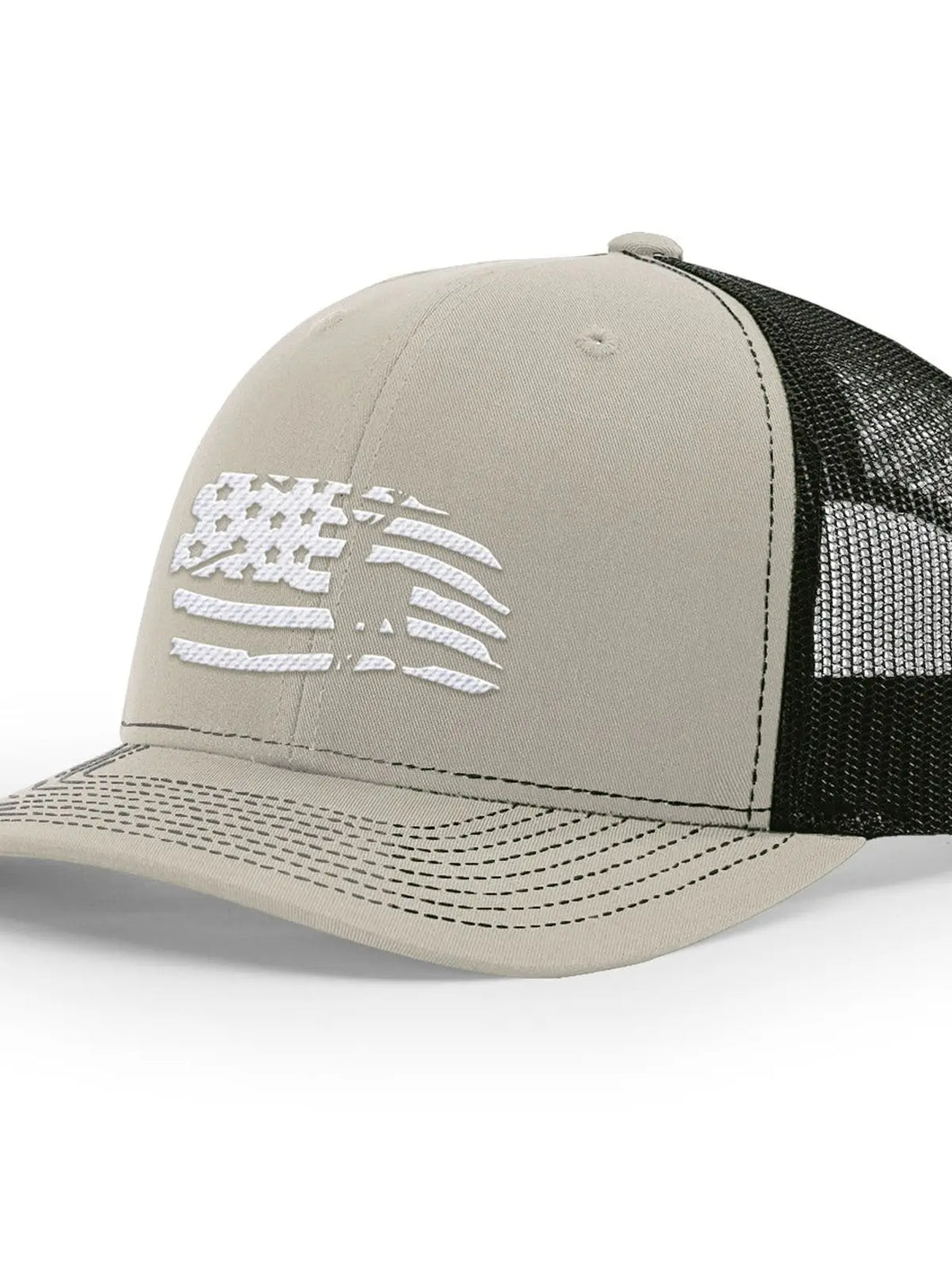 DISTRESSED FLAG TAUPE TRUCKER HAT