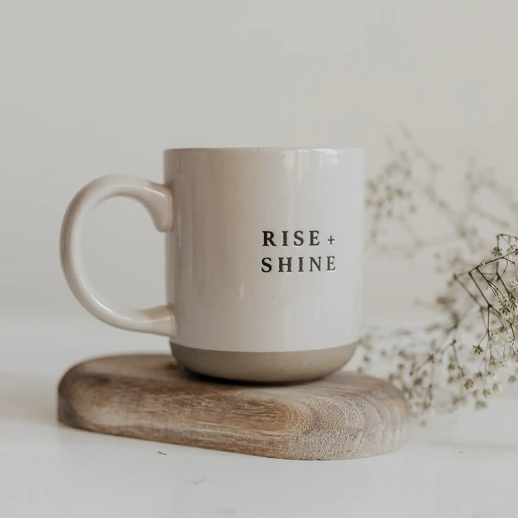 RISE AND SHINE- CREAM STONEWARE COFFEE MUG