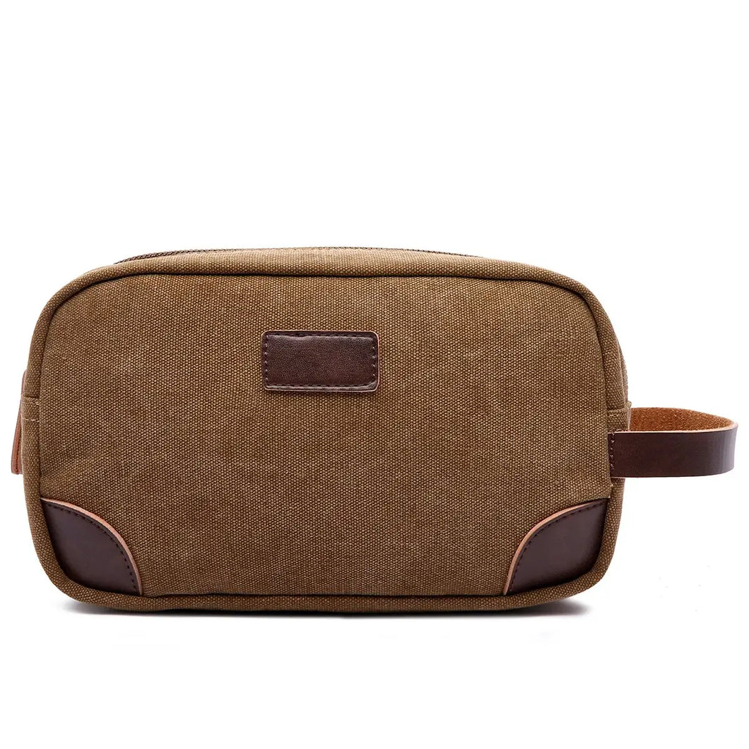 CANVAS & LEATHER MENS TOILETRY BAG