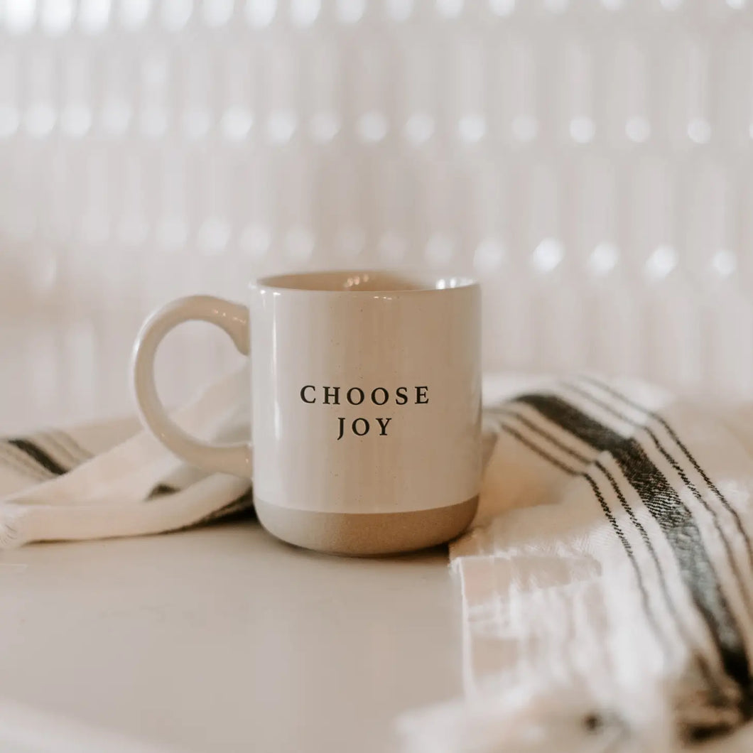 CHOOSE JOY - CREAM STONEWARE COFFEE MUG